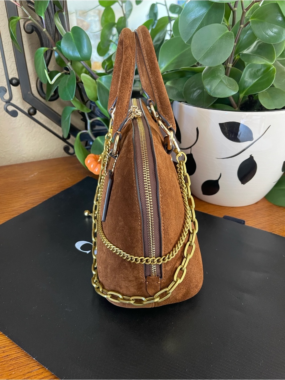 NWT COACH Lara Satchel Bag in Warm Brown Suede - Picture 4 of 14